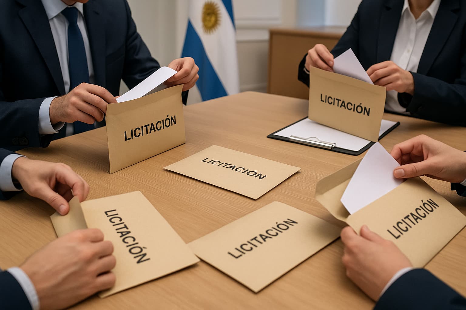 Imagen genérica de una licitación en la que se están abriendo los sobres con las ofertas